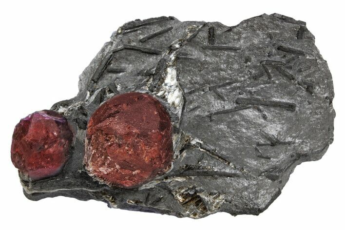 Plate of Two Red Embers Garnets in Graphite - Massachusetts #301069